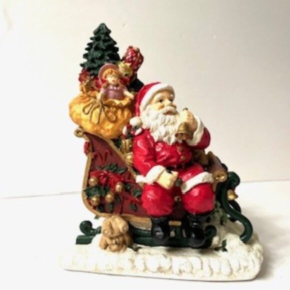 Santa Claus in Sleigh with bag stuffed with tree, toys & gift boxes ( Vtg ) - Picture 3 of 10